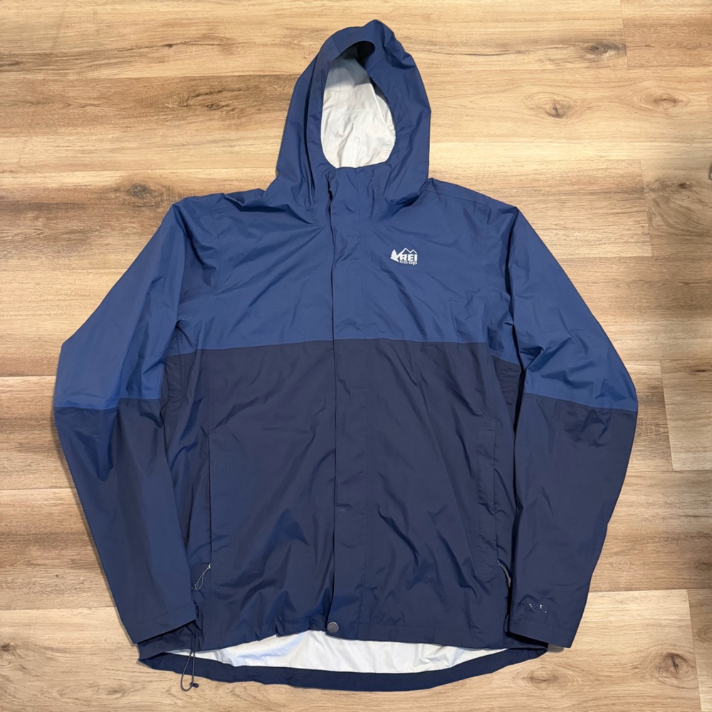 REI Co-op HydroWall 2.5L Jacket Mens XL Blue Hooded Waterproof  Shell Full Zip